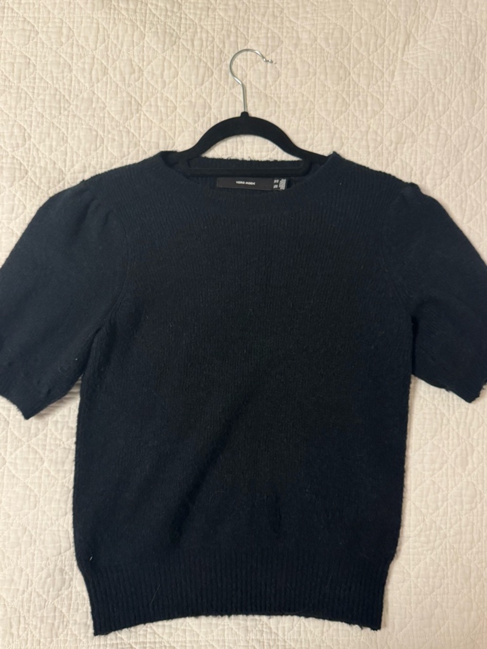 Vero Moda Black Short Sleeve Ribbed Knit Top